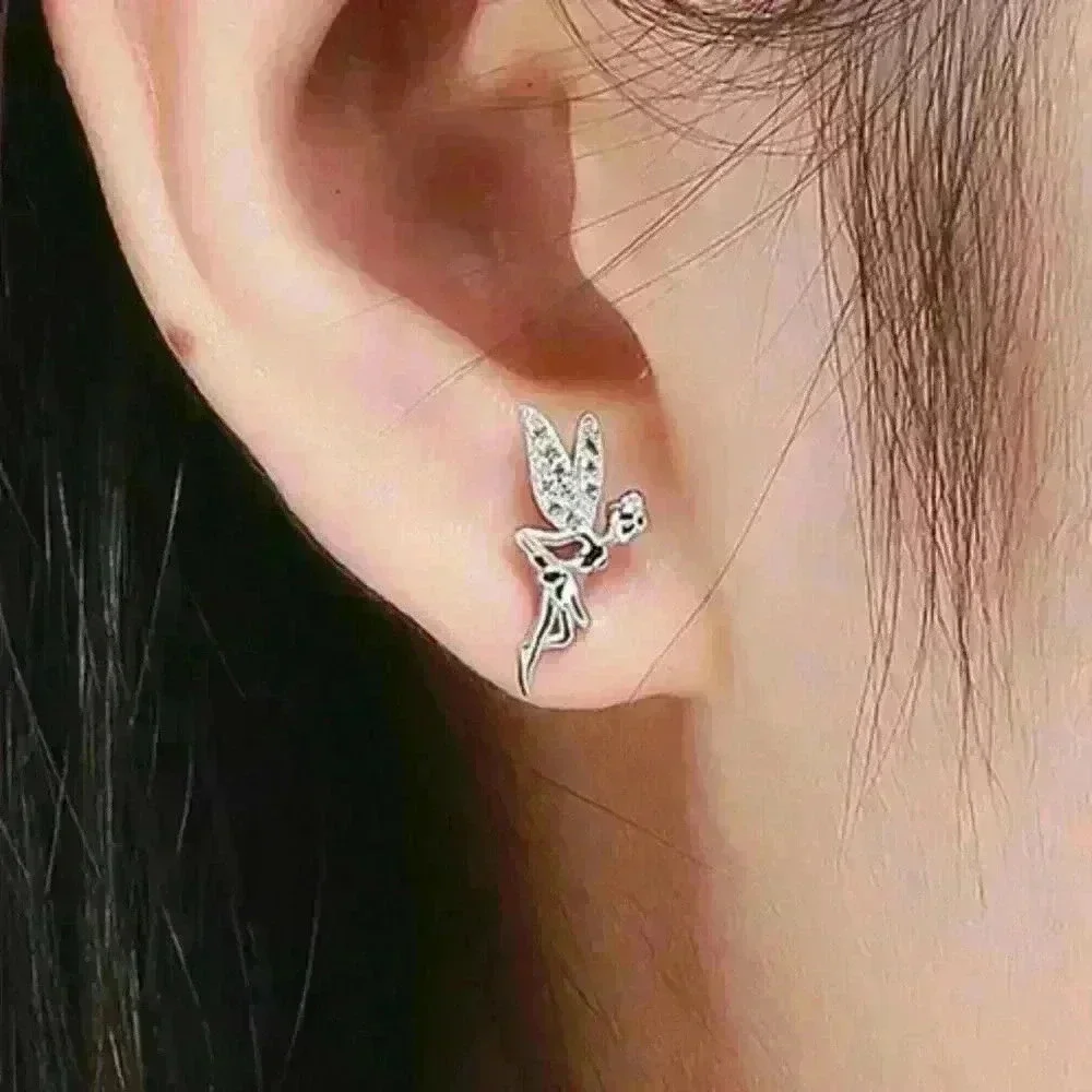 🎁 Dainty White CZ Sweet Wing Fairies Stud Earrings for Women, GPMB1441